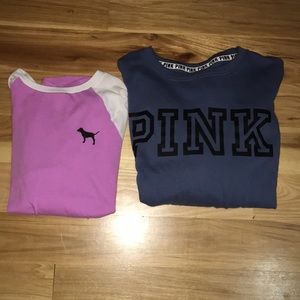1 Pink long-sleeve shirt and 1 Pink crewneck